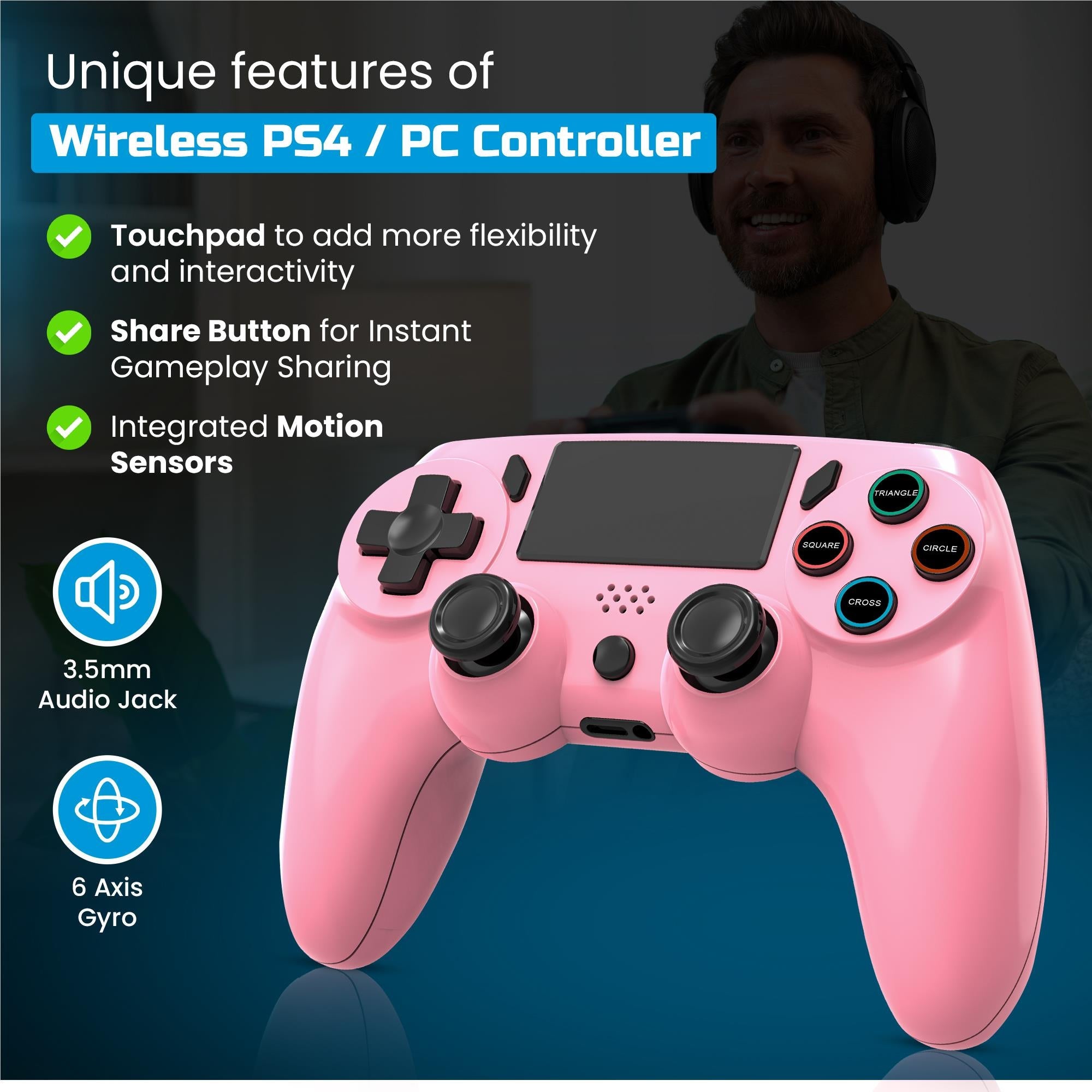Playmax Wireless Controller for PS4 / PC (Pink)